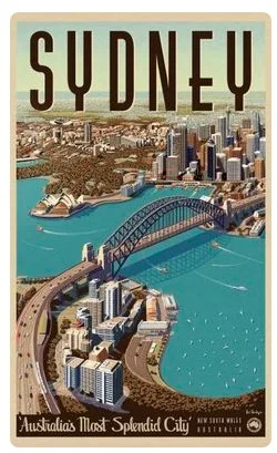 

Sydney Bird View Bay Area Australia Travel Tour Retro Vintage Poster Canvas Painting DIY Wall Paper Posters Home Decor Gift