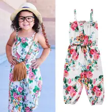 Г. новые милые Комбинезоны для девочек малышей Обувь для девочек Дети Цветочные ремень рукавов Свободные комбинезон Детская Летняя одежда