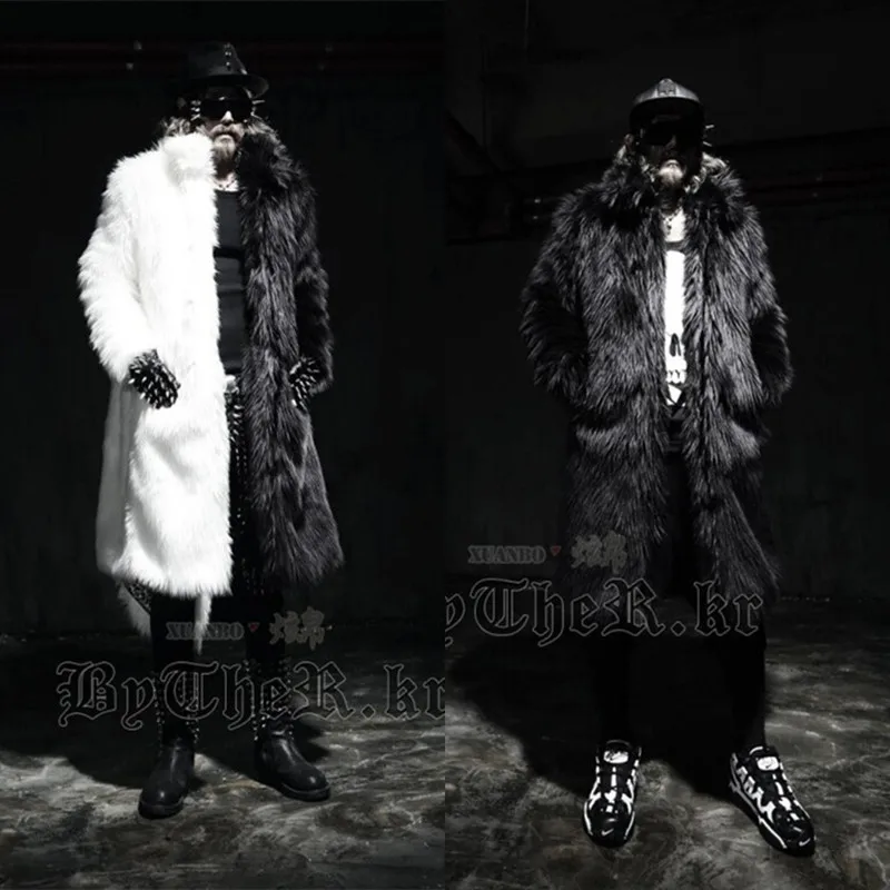 

Men long faux fur coats Splice winter Fox fur Fashion thickening lapel Multi-size jackets Schwarzen Pelzmantel Free shipping