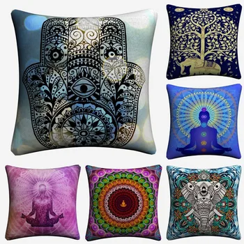

Mandala Meditation Buddha India Elephant Decorative Cotton Linen Cushion Cover Throw Pillow Cover For Chair Sofa Pillowcase Soft