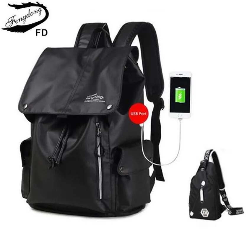 

FengDong 2 pcs men travel backpack male chest bag high school backpacks for boys kids back pack bagpack women laptop bag 15.6