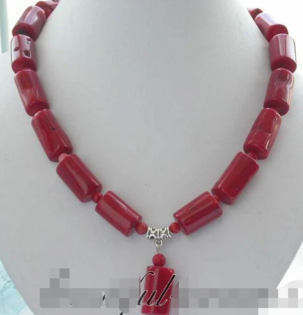 

Free Shipping Hot sale >>>>>18" naturel red cylinder bead coral necklace pendant