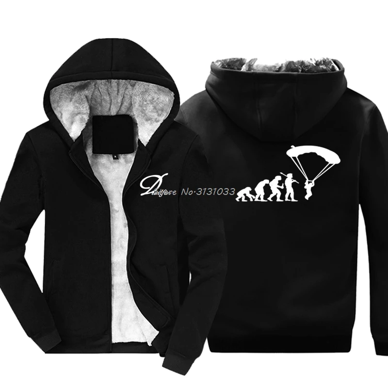 

Novelty Evolutionary Skydiving Parachute Hoodie Men's Fashion Winter Thicken zipper Sweatshirt Print Jacket Tops