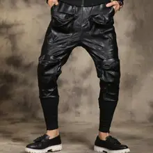 Осенне-зимние модные панковские шаровары мужские кожаные брюки pantalones hombre cargo утепленные брюки для мужчин