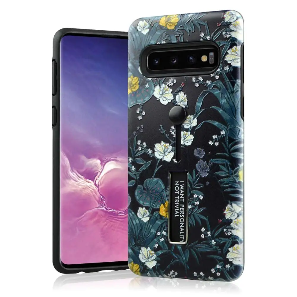 

For Samsung Galaxy S10 Plus case Colorful Retro Fresh Plant Flower Hide Stand Case For S10 S10E Bracket Holder Ring Cover Case