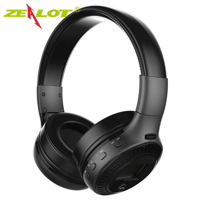 Zealot B19 Bluetooth наушники с fm-радио ЖК-экран hifi бас стерео наушники Беспроводная гарнитура с микрофоном, поддержка TF/sd карты - Цвет: Black