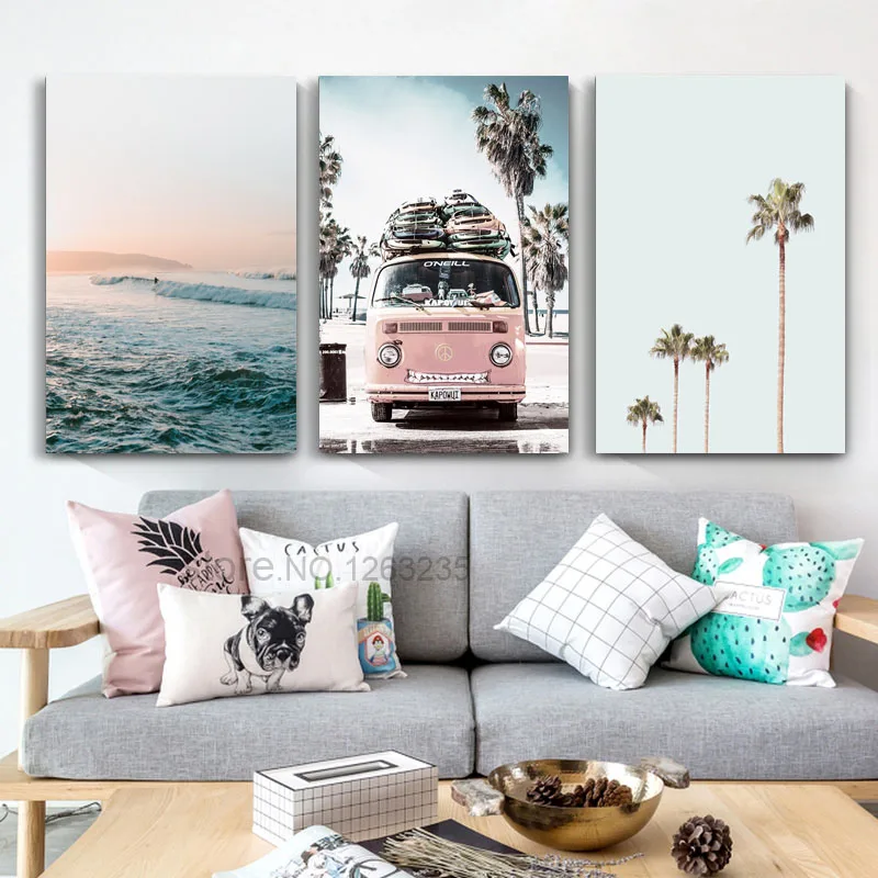 

Surfboard Beach Seascape Wall Art Canvas Painting Bus Nordic Posters And Prints Wall Pictures For Living Room Decor Unframed