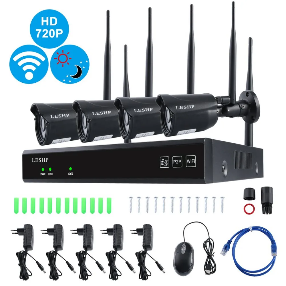 

Newest Wireless Surveillance System Durable WiFi NVR With 4 PCS IP Security Camera Universal Home Security System EU Plug