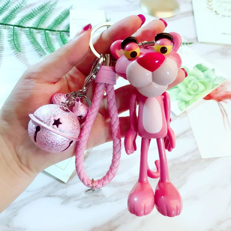 

Cartoon Cute Animal Anime Pink Panther Key chains Rabbit Pom Pom Key Rings Bells Key Chains Women Girls Car Bag Charms Pendant