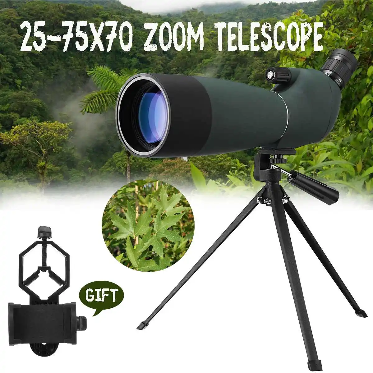 25-75X70 HD للماء البصرية أحادي BAK4 مجهر العدسة تلسكوب ليلة الرؤية الإكتشاف نطاق w/ترايبود الهاتف محول 25-75X70 HD للماء البصرية أحادي BAK4 مجهر العدسة تلسكوب ليلة الرؤية الإكتشاف نطاق w/ترايبود الهاتف محول