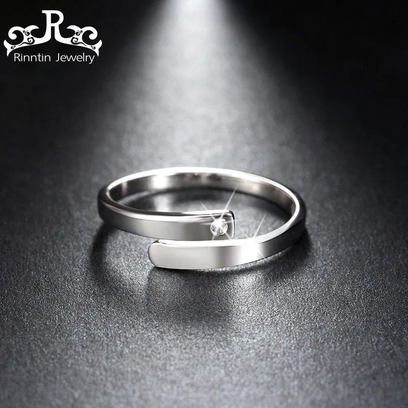 Rinntin 100% Sterling Silver 925 Promise Rings Set With Cubic Zircon Resizable Couple Ring For Women Men Fine Jewelry TSR22 Fine Jewelry