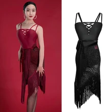 Платье для латинских танцев, сексуальная юбка с бахромой на бретельках, женское профессиональное платье для танго, Румба, ча-Самба, танцевальная одежда для взрослых DN3230