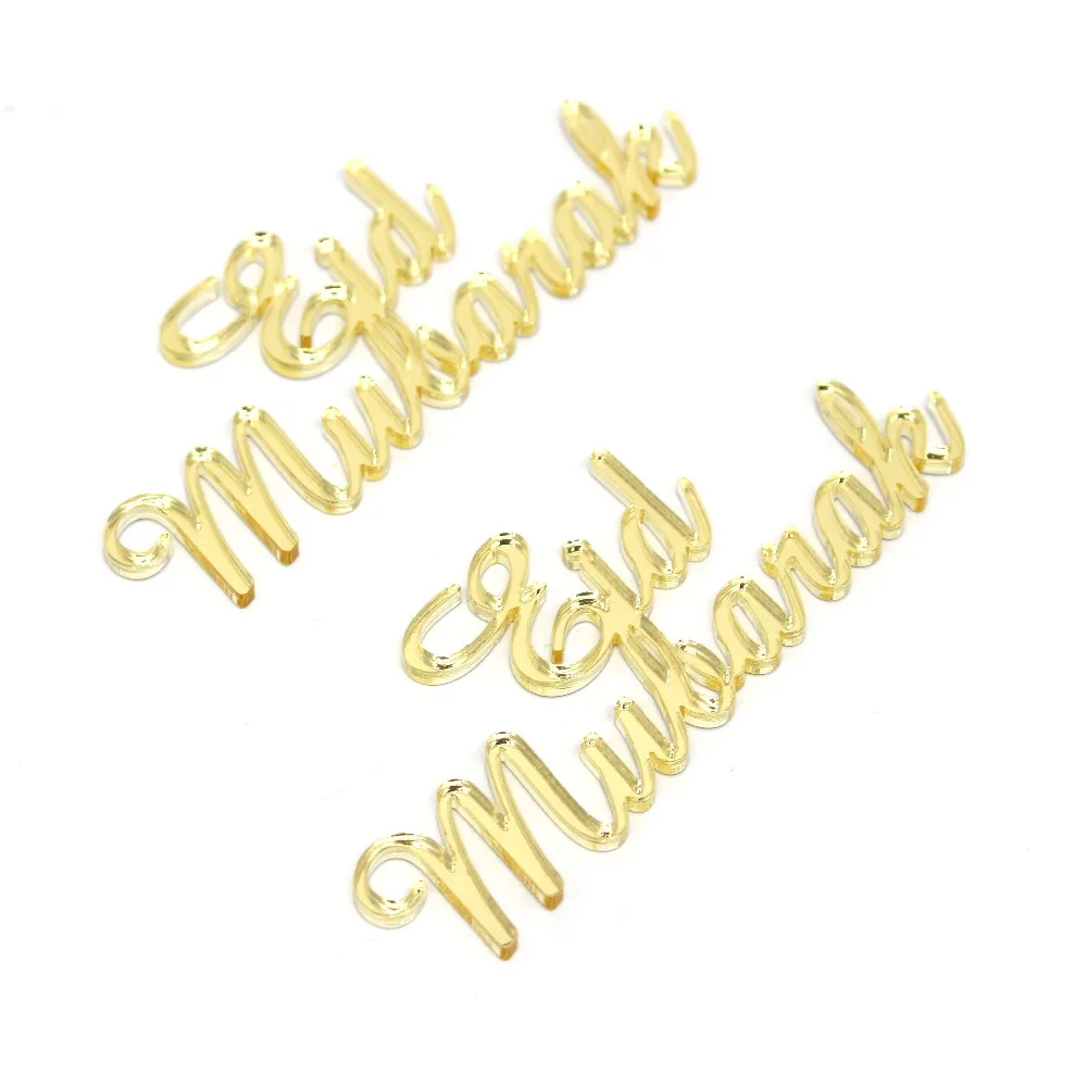 

10 Pcs Laser Cut Place Card Names "Eid Mubarak" Gold Silver Mirror Acrylic Wooden Lesser Bairam / Eid al-Fitr Table Decoration