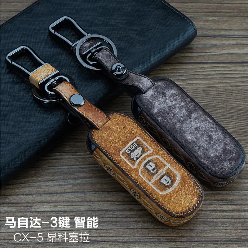 

Leather Car Keychain Key Fob Case Cover for Mazda M2 M3 M5 6 MX5 CX-5 CX-7 CX-9 Atenza Axela Key Rings Holder bag Accessories