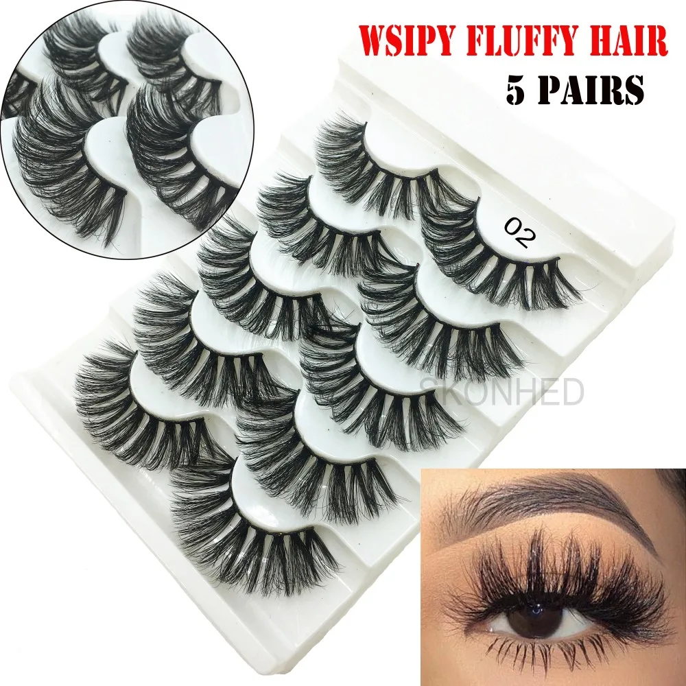 5 Pairs/Set 3D Faux Mink Hair False Eyelashes Fluffy Wispy Natural Long Lashes Handmade Eye Makeup Extension Tools