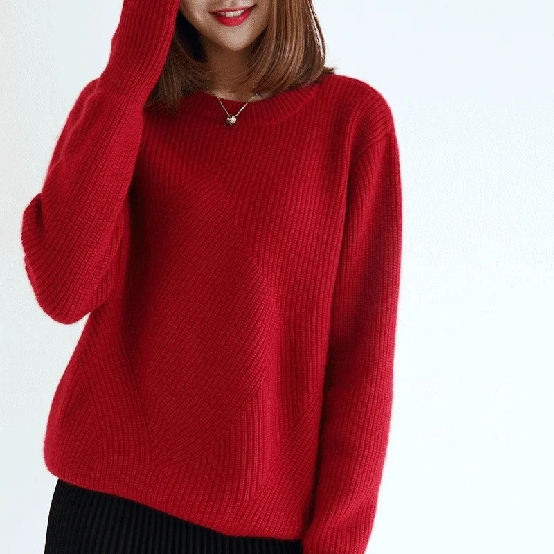 Купить Simple Soft Cashmere Sweater Female Round Neck Pullover Solid Color Loose Large Size Knit Bottoming Shirt  Женская одежда | Водолазки (32919928699)