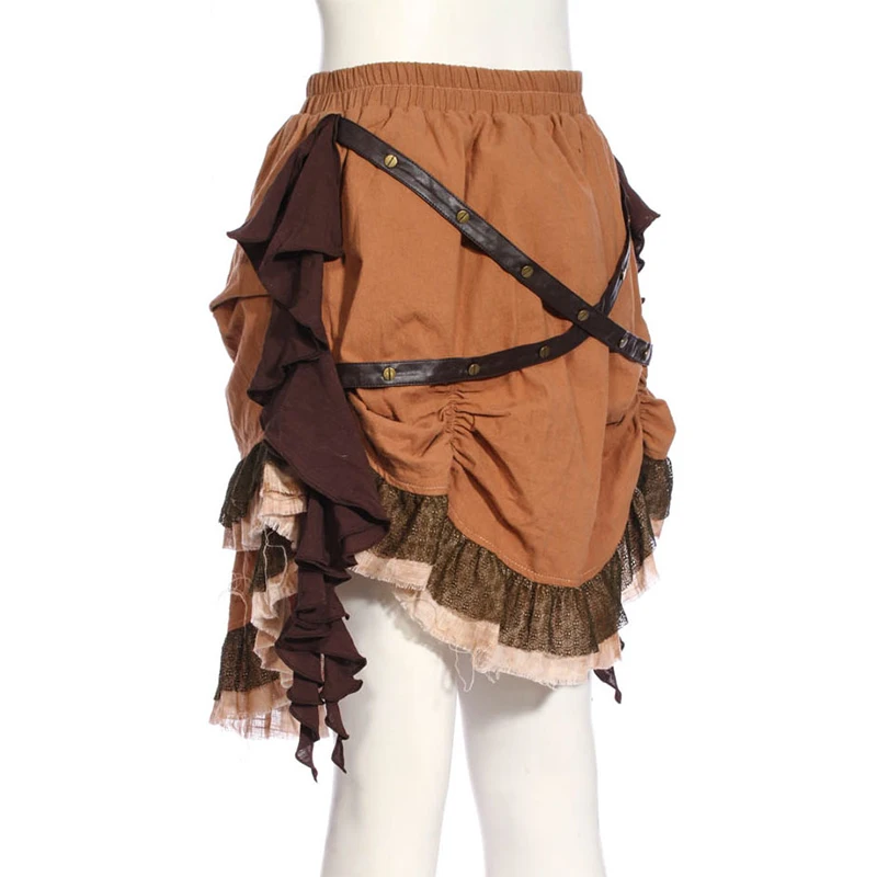 

Women Steampunk Asymmetrical Short Skirt BROWN SP189FC