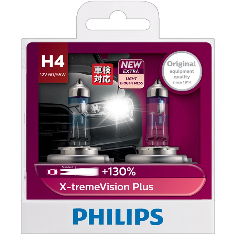 2X Philips H4 9003 HB2 12V 60/55W X-treme Vision Plus ксеноновый белый светильник, галогенный головной светильник на 130% ярче, оригинальные лампы 12342XVPS2