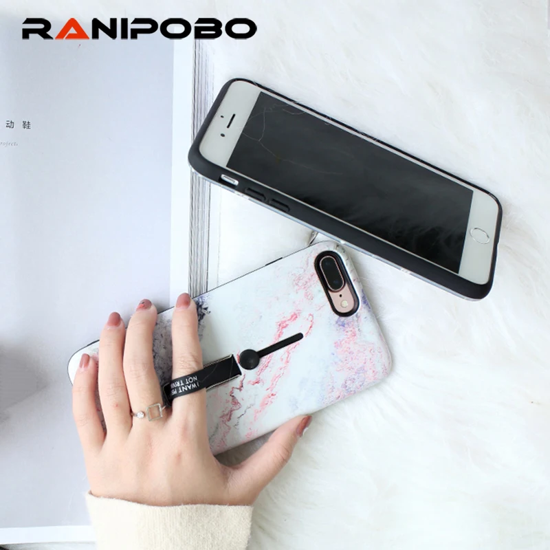 For iphone 6 6s 7 8 Plus X Marble Flower Flamingo Soft silicon Ring Phone Case For iphone 6 Case Hide Stand Holder Cover