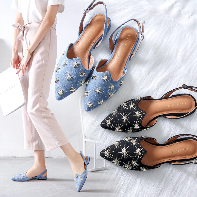 

fur heels Strappy sandals Solid closed toe Flat Floral summer shoes soulier femme tip binding schoenen Flock tacones sandalias