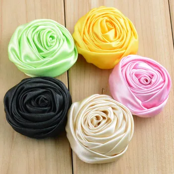 

40pcs/lot 5CM Satin Ribbon Rose Flower Children Headwear Accessories