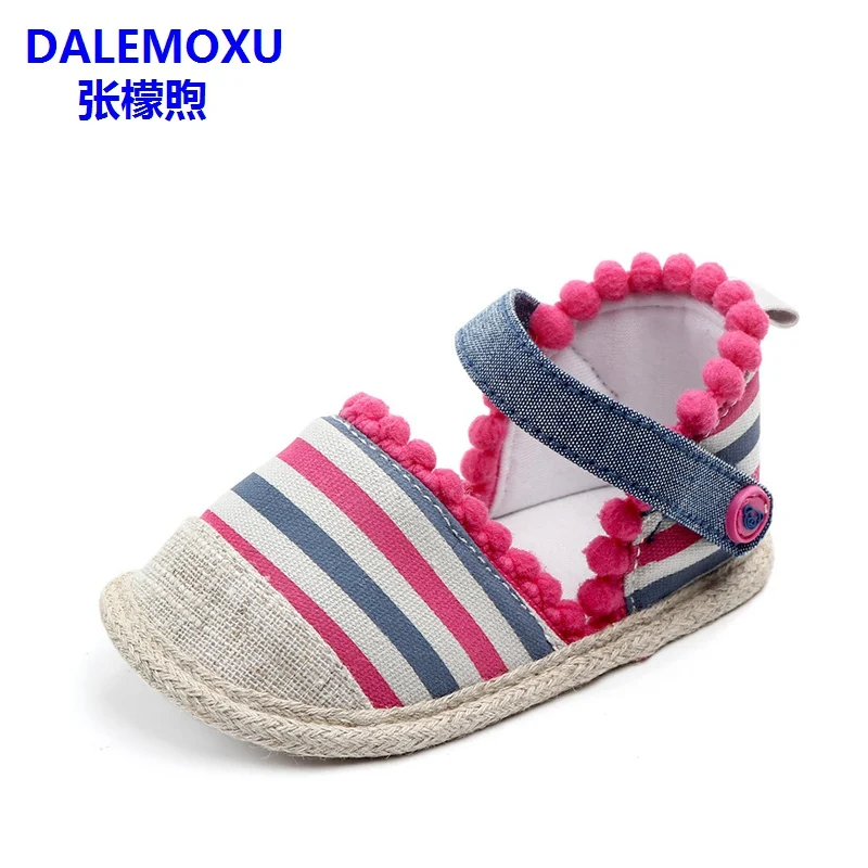 DALEMOXU повседневная обувь для малышей; сандалии с кисточками в полоску для маленьких девочек; летняя нескользящая обувь на мягкой подошве для малышей; обувь для детей 1 года - Цвет: Rose