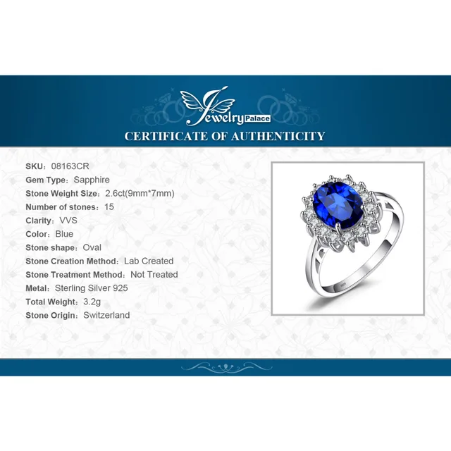 JewPalace Princess Diana Created Sapphire Ring 925 Sterling Silver Rings for Women Engagement Ring Silver 925 Gemstones Jewelry 6