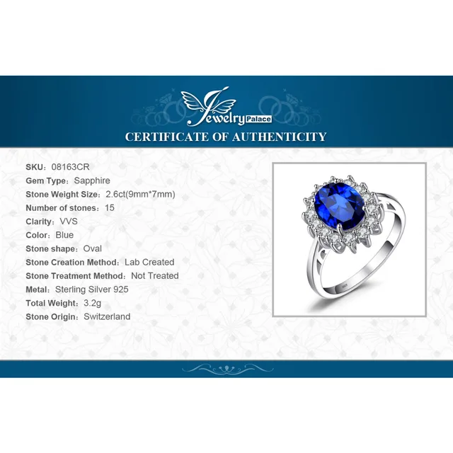 JewPalace Princess Diana Created Sapphire Ring 925 Sterling Silver Rings for Women Engagement Ring Silver 925 JewPalace Princess Diana Created Sapphire Ring 925 Sterling Silver Rings for Women Engagement Ring Silver 925 Gemstones Jewelry