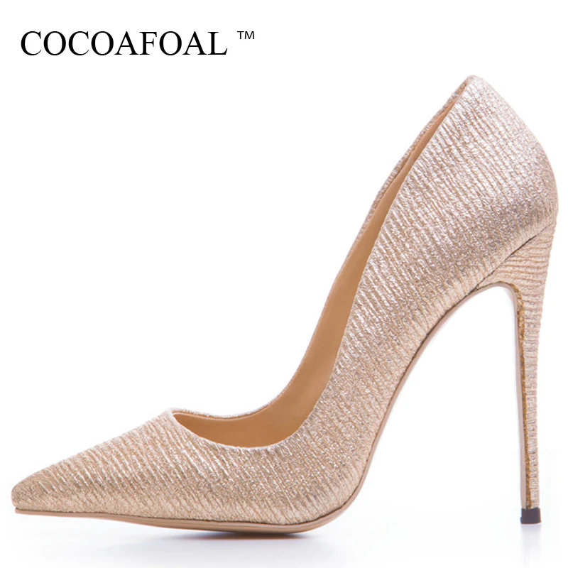 

COCOAFOAL Woman Golden Sexy Pumps Plus Size 33 - 43 Fashion 12 CM Ultra High Heels Shoes Stiletto Pointed Toe Wedding Pumps 2018