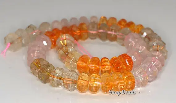 

12x6mm Citrine Rose Smoky Mix Quartz Gemstone Faceted Rondelle Loose Beads 7.5 inch Half Strand (90191120-B33-562)