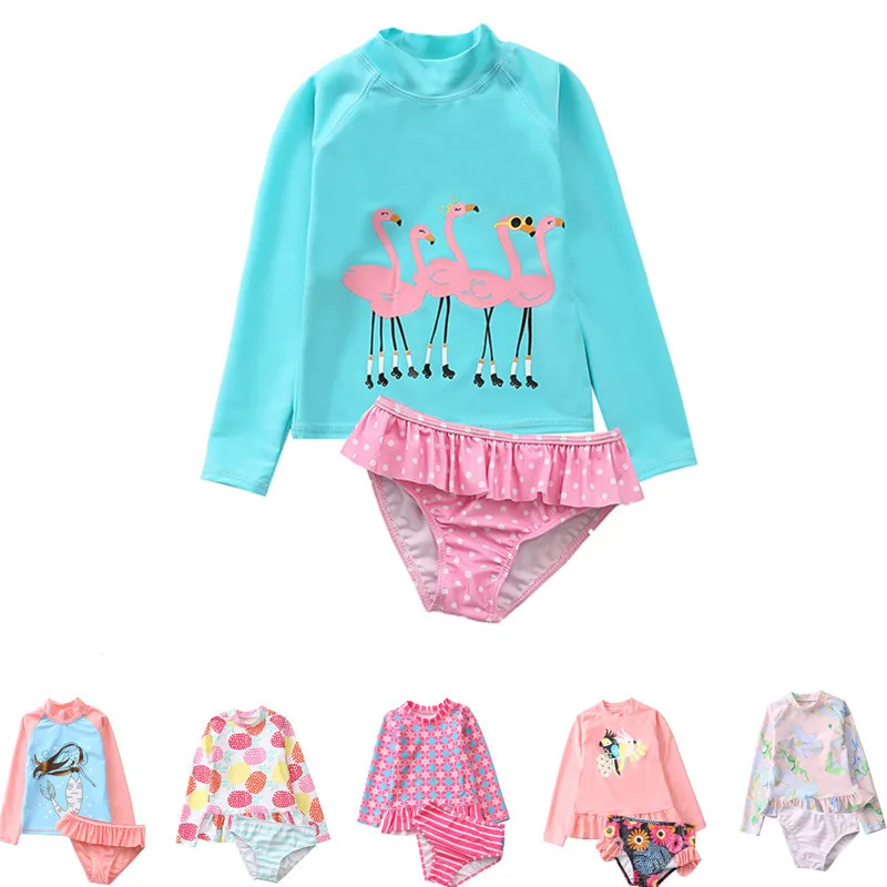 

2019 Two Piece Swimsuit For Girls Ins Flamingo Girls Swimsuit 2-10 Years Children's Swimwear Pineapple Beachwear Kids CZ974