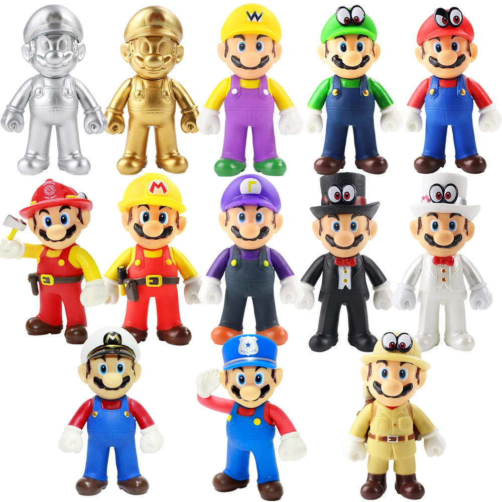 

Super Mario Bros Figures Mario Luigi Yoshi Odyssey Cappy Worker Police Mario Maker Golden Doll Adventure Children Toys