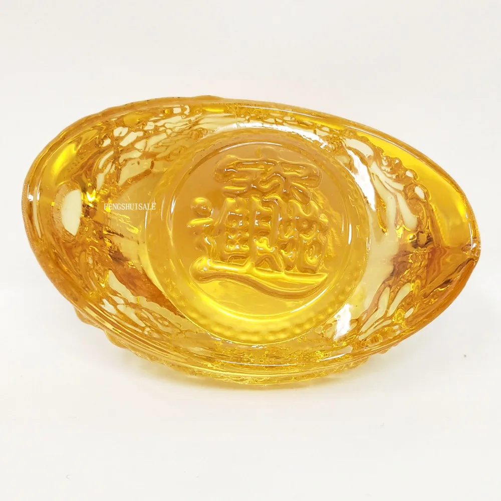 Желтый критал фэн шуй золотой слиток/Юань Бао, Офис Гостиная украшения привлекают богатство и удачу W3383