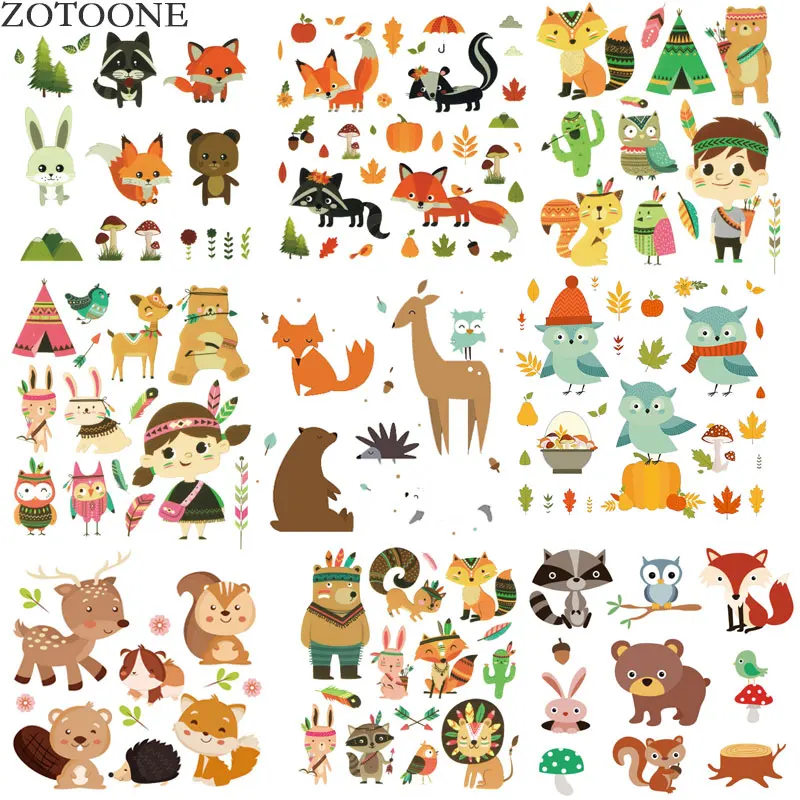 

Cartoon animals Patches Iron on and Fox Patches for Clothing DIY T-Shirts Applique Washable Heat Transfer Vinyl Stickers Press D