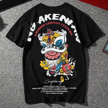 

2019 plus size summer Print Chinese Lion Dance t shirt fat guy 6xl 7xl 8xl cotton o-neck Casual short-sleeve t-shirt XXXXXXXL