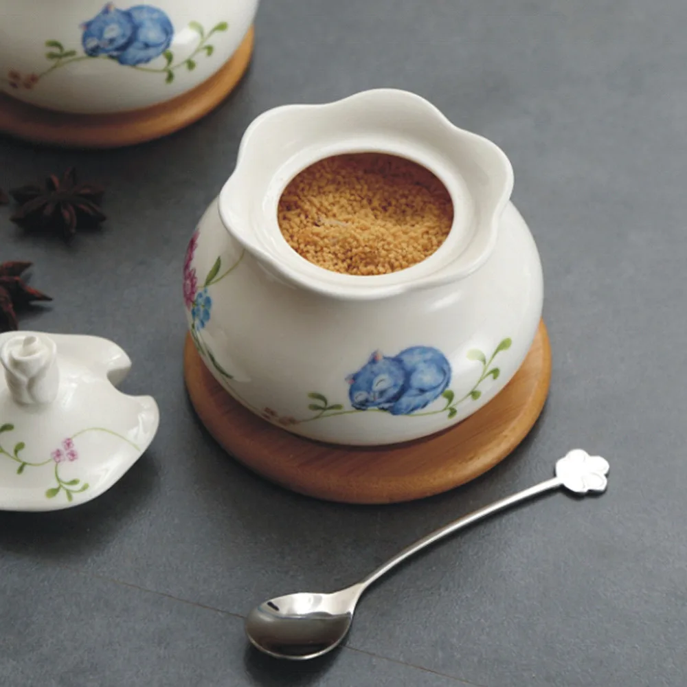 Sugar Bowl, Ceramic Sugar Bowl with Lid and Stainless Steel Spoon for