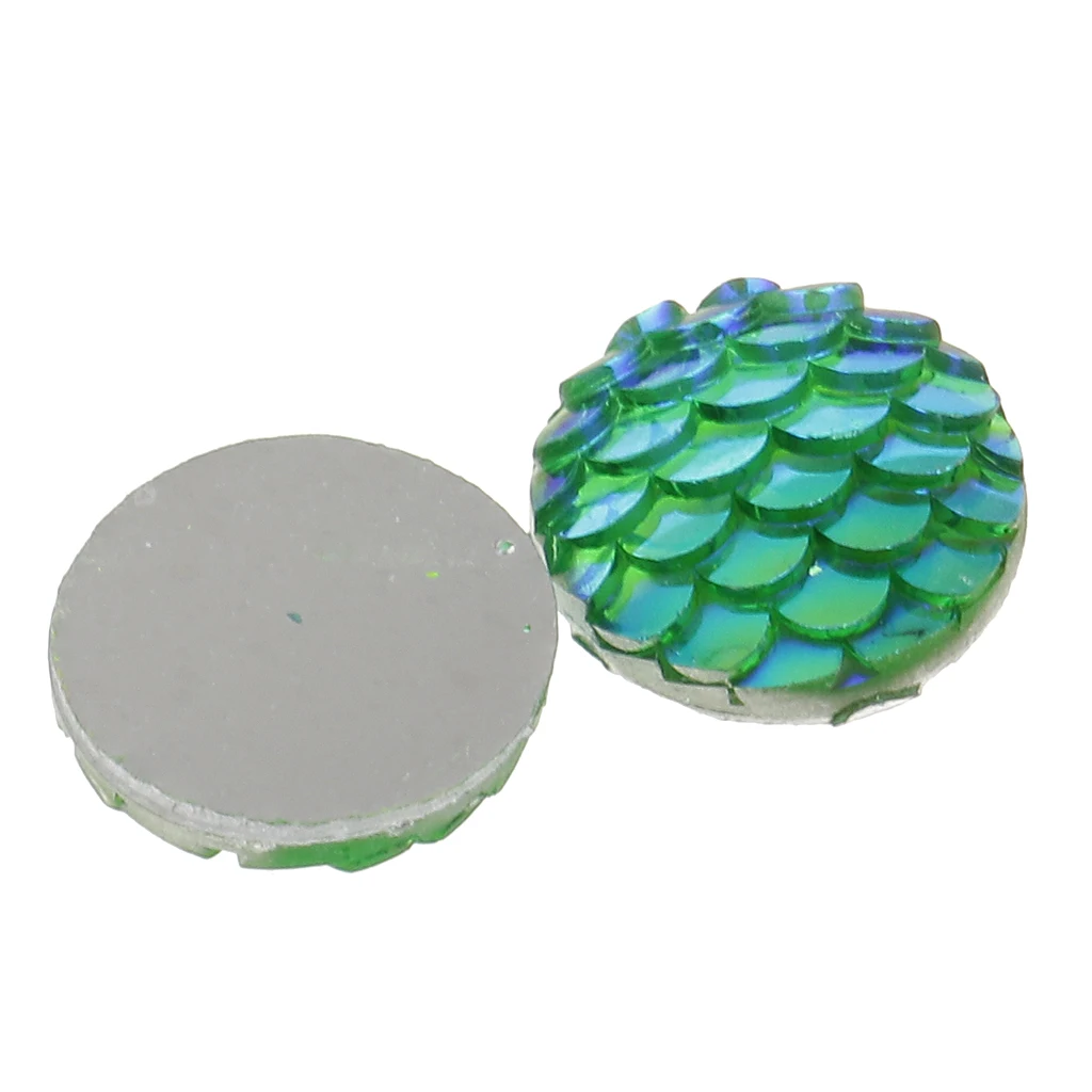 100 Pieces Green and Deep Purple Colors Mermaid Dome Seals Cabochon Jewelry Supplies DIY Embellished Crafts 12 mm