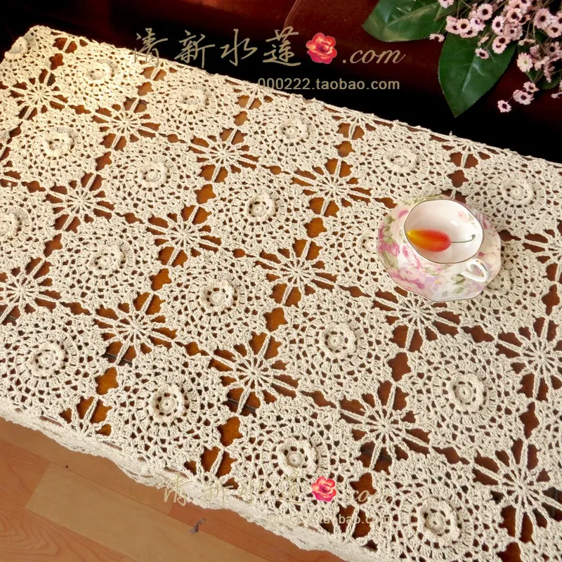 Бесплатная доставка хлопок вязанный крючком бежевый 3D скатерть с цветами
