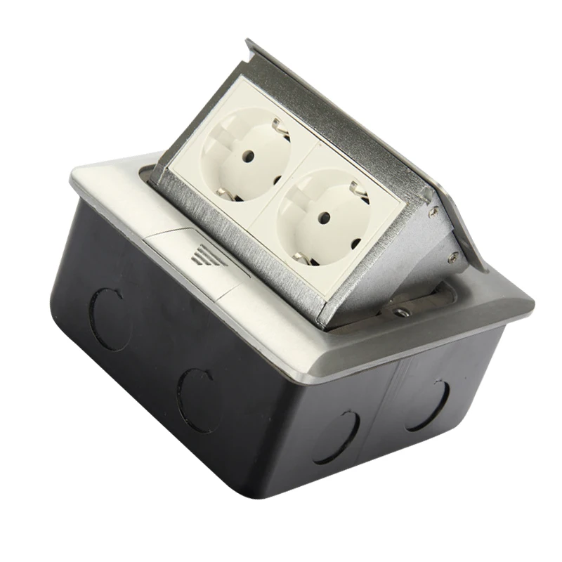 

2 Way Electrical Outlet Modular Combination Customized Available Sockets Aluminum Panel EU Standard Pop Up Floor Socket