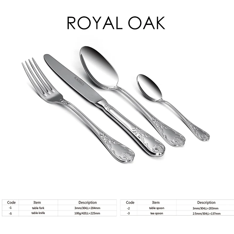 Royal oak table gift 304 stainless steel dinnerware set tableware cutlery flatware mirror polish dinneknife fork spoon tea spoon