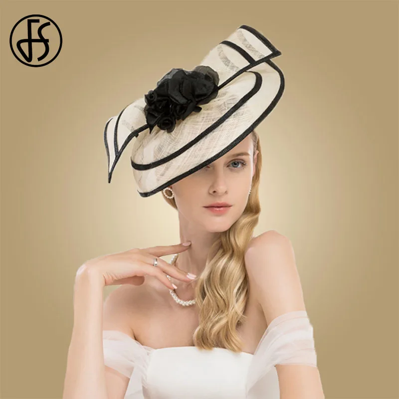 

FS Sinamay Fascinator Weddings Hats For Women Elegant Cocktail Pillbox Hat With Flower Church Dress Ladies Kentucky Derby Fedora