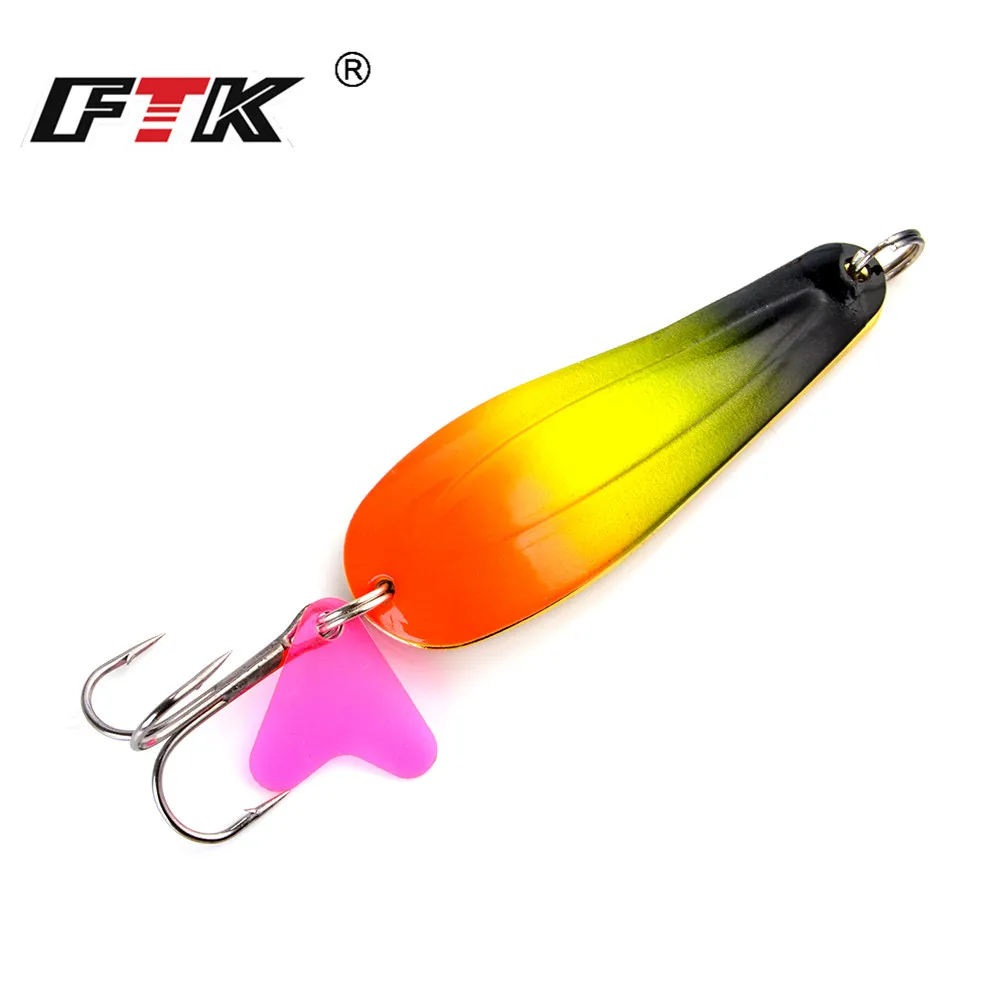 

FTK 1pc Metal Fishing Spinner Lure 24g/28g/35g Hard Baits Spoon With Treble Hook Double Sequins Paillette Wobbler Pesca Tackle