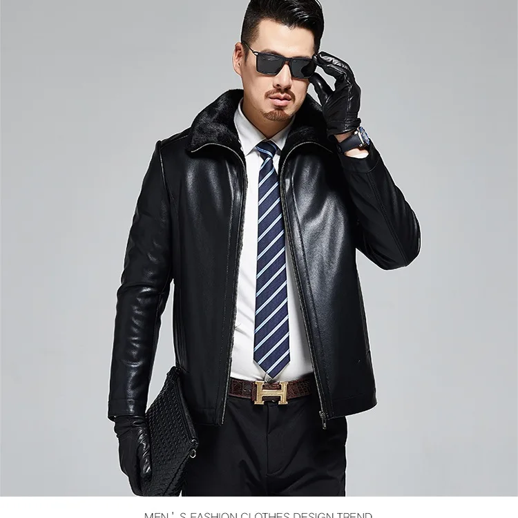 1926 Men's Fur-in-One Sheepskin Coat Middle-aged and Old Aged Men with Thickened Turn-over Collar Winter Leather Jacket