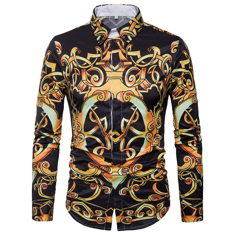 

New Arrivals shirt 2018 men's spring fashion personality Figure 3D creative pattern printing color long sleeved Shirts EU size