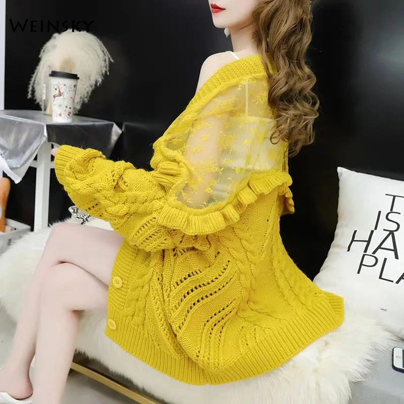 

Women Knitted Patchwork Sweater And Cardigans Full Sleeve Casual Style Lady Tops Autumn And Winter 2019 New Sweater