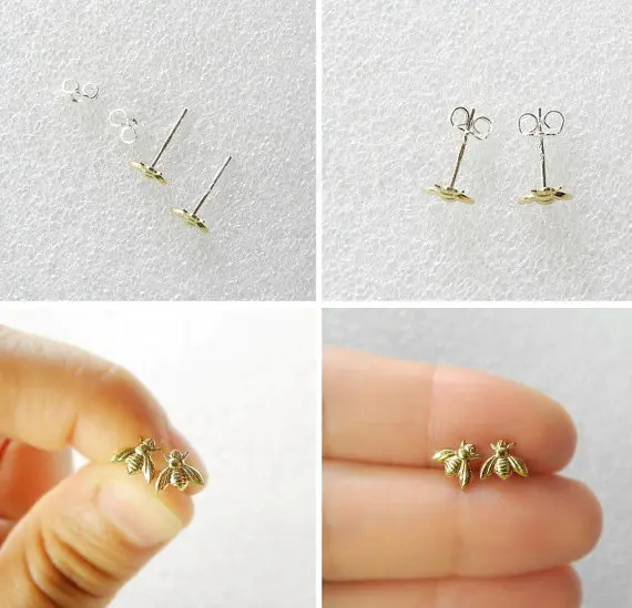 Малый Мёд серьги в виде пчел крошечные Мёд гвоздики Пчелка серьги лесной насекомых fly bird Мёд Bumble гвоздики Пчелка серьги