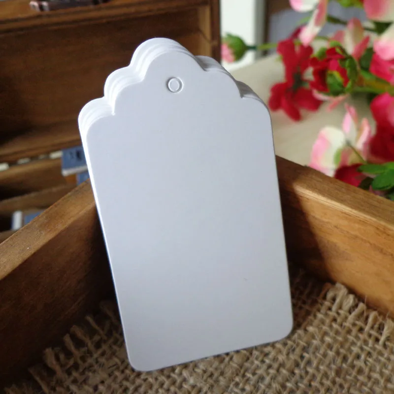 

100pcs 4x7cm White Paper Hang Tag Wedding Party Gift Tag, Price Label Tag Hemp String Included Sewing Garment Tags