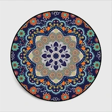 Этнический стиль Глубокий синий цветочный узор круглый ковер ковры для гостиной Диванный кофейный столик Коврик Нескользящие круглые коврики