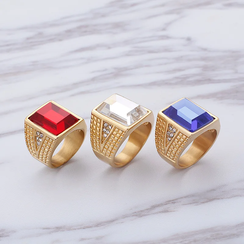 

Stainless steel ring vintage red stone gold ring fashion domineering ring