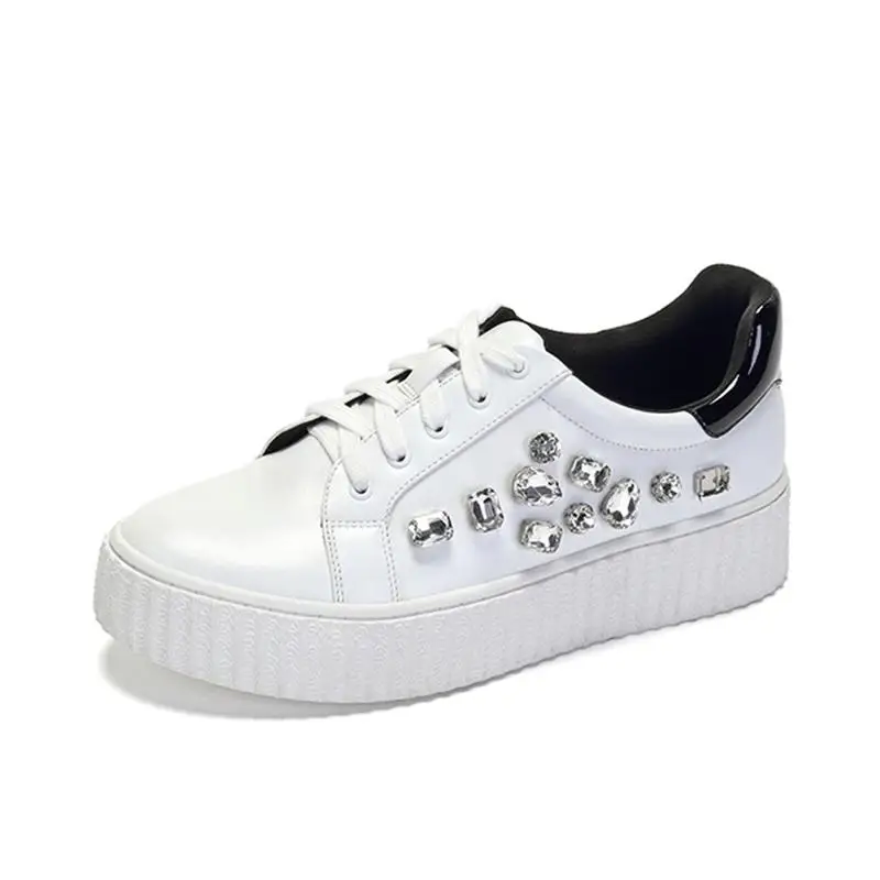 

Spring Crystal Drill Small White Shoes Thick-soled Fashion Lace Women's Shoes Rhinestone platform shoes Scarpe Donna